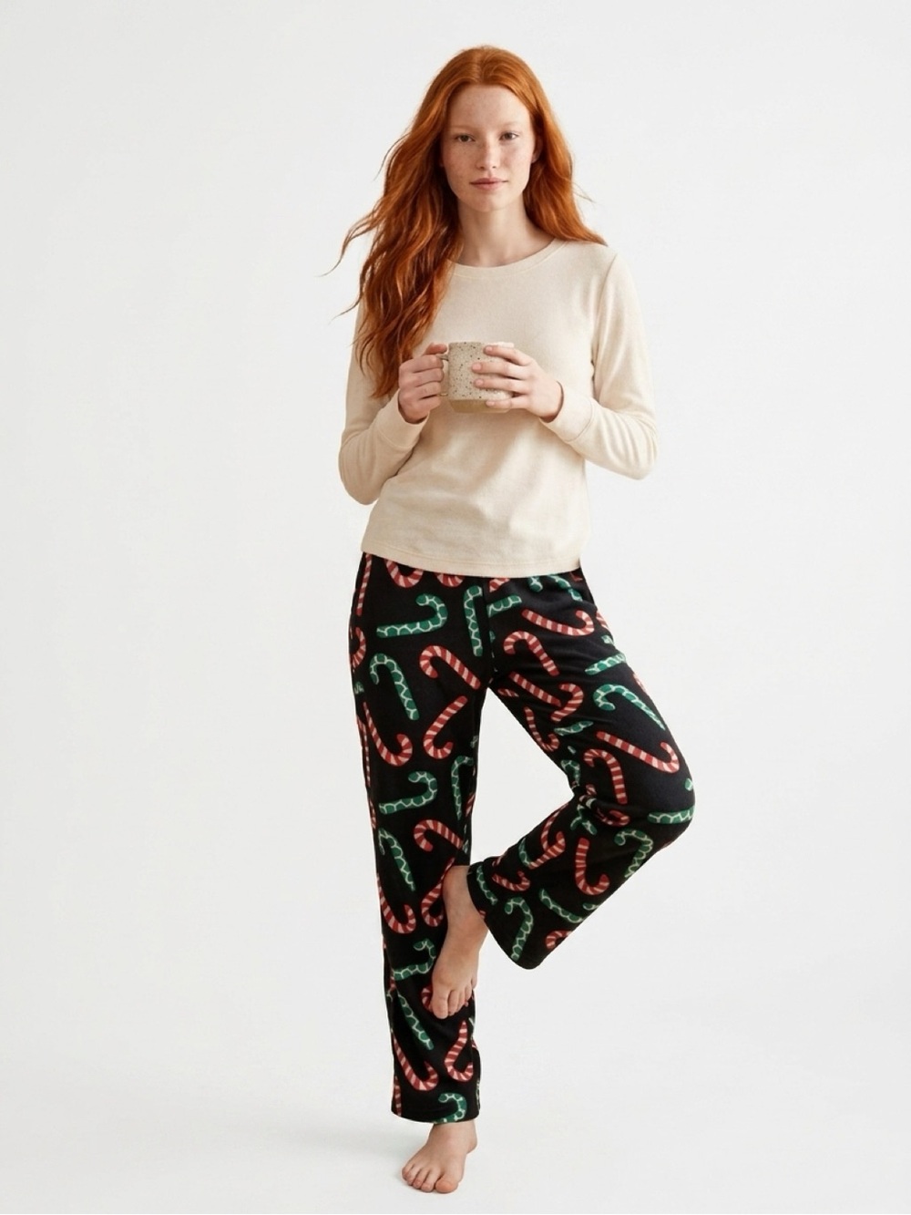 CANDY Cane Black, Green, and Red Fleece Pajama Bottom Joggers